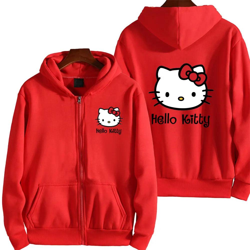 Hello Pink Zipper Hoodie – Oversized Anime Sweatshirt for Men & Women - JVMCL