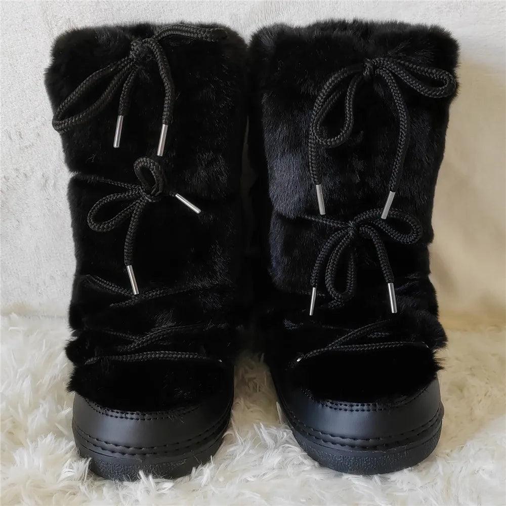 Luxury Winter Rabbit Fur Long Boots – Warm Fluffy Platform Ski Boots - JVMCL