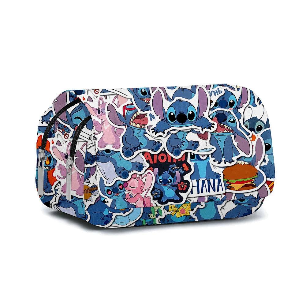 Stitch Fully Printed Flap Pen Bag - Large Capacity Cartoon Students Pencil Case - JVMCL