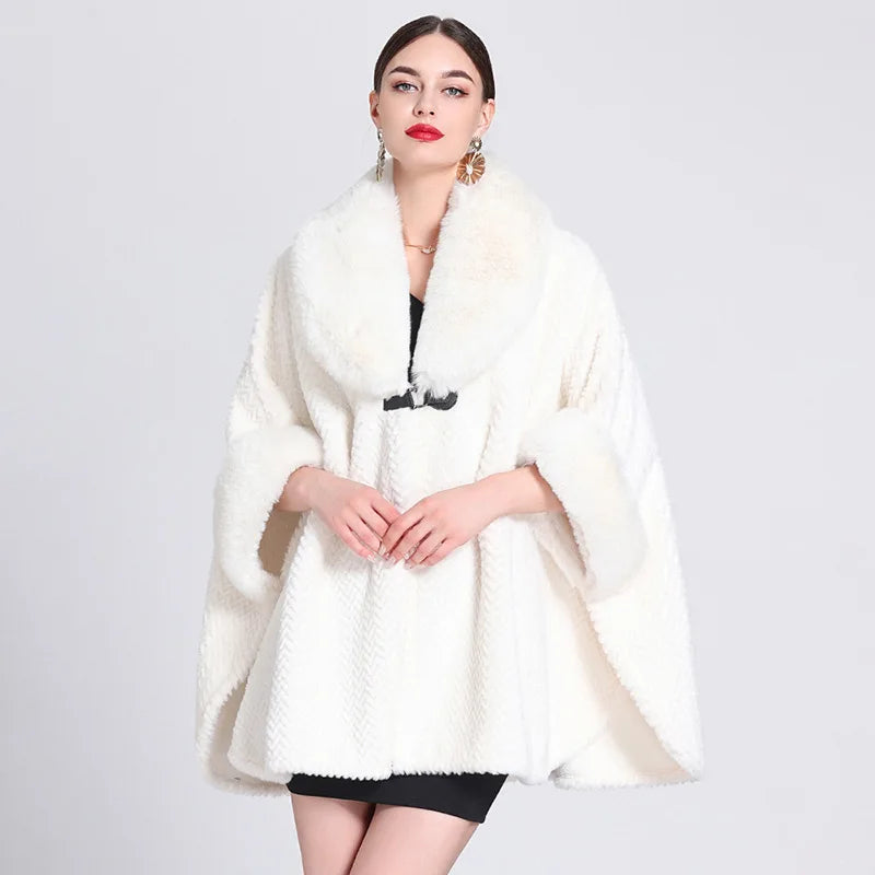 Winter Women’s Loose Poncho Cape - Thick Velvet Batwing Sleeve Long Cloak