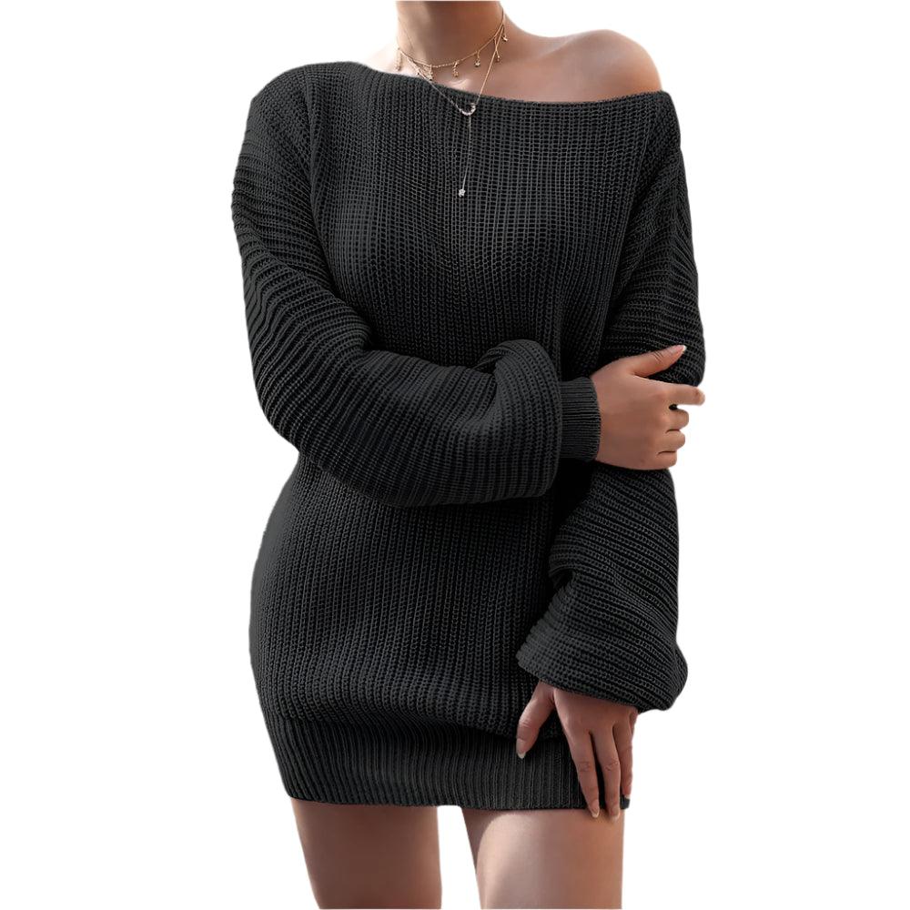 Women's Off-Shoulder Knitted Sweater Dress - Autumn & Winter Casual - JVMCL