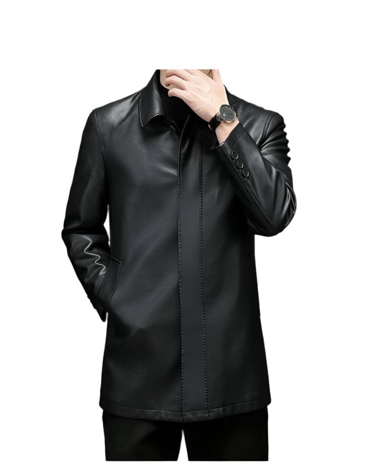 7XL Midi Long Winter Plush Warm Leather Windbreaker Male Large Size Men's Leather Jacket - JVMCL