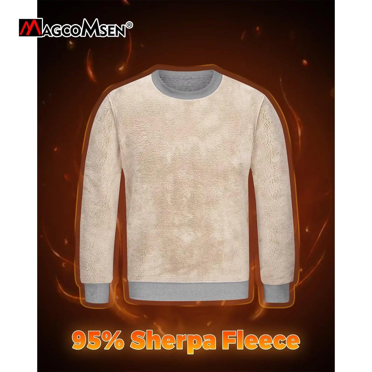 Men's Thicken Fleece Crewneck Sweatshirt – Heavy Sherpa-Lined Winter Pullover - JVMCL