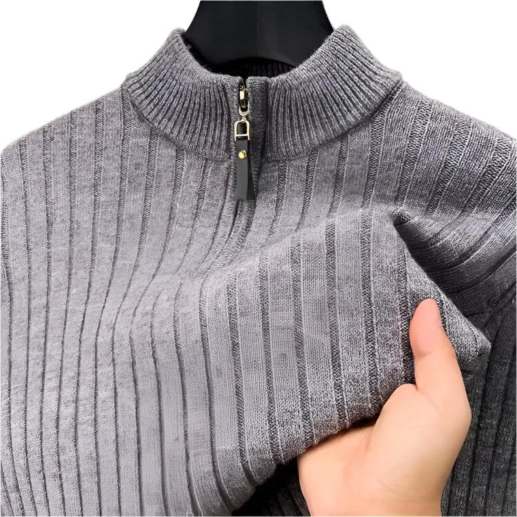 Quarter Zip Sweater Slim Fit Knitted Turtleneck Pullover Mock Neck Polo Sweater - JVMCL