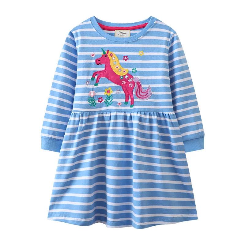 Adorable Animal Applique Princess Dress – Long Sleeve Girls' Party & School Outfit - JVMCL