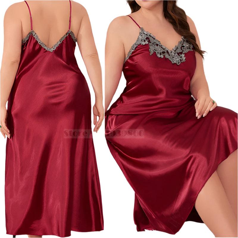 Plus Size Satin Nightgown – Sexy & Elegant Lace Chemise for Women (XL-5XL) - JVMCL