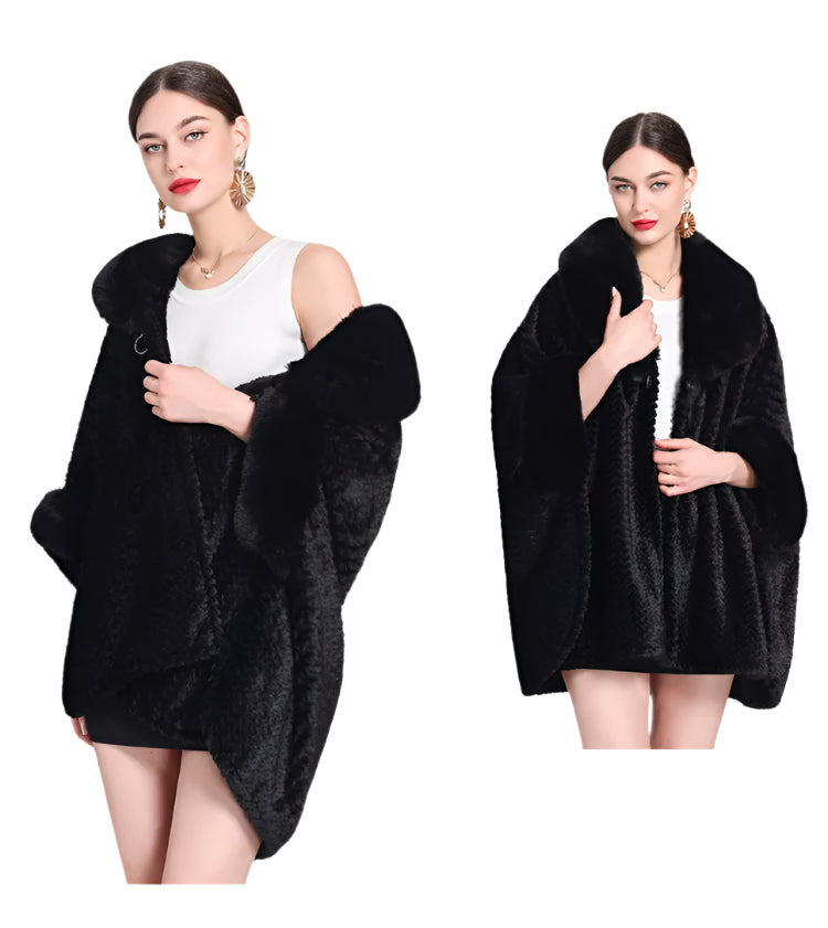 Winter Women’s Loose Poncho Cape - Thick Velvet Batwing Sleeve Long Cloak