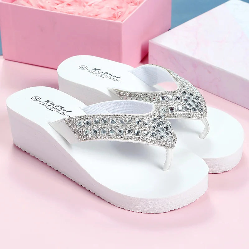 Women's Female Crystal Thongs Rhinestone Flip Flops Summer Slippers Sandals