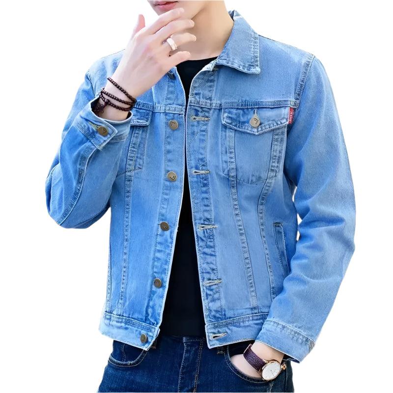 Men's Slim Fit Denim Jacket – Vintage Blue Casual Jeans Coat for Autumn & Winter - JVMCL