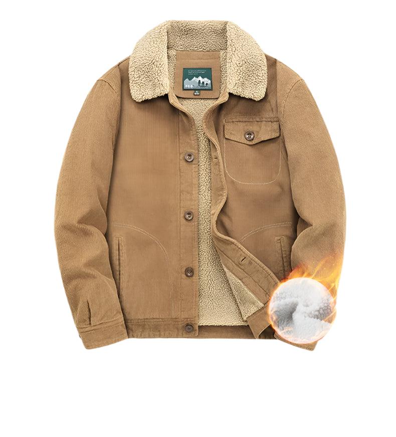 Men's Warm Winter Men's Warm Corduroy Jacket with Fur Collar - JVMCL