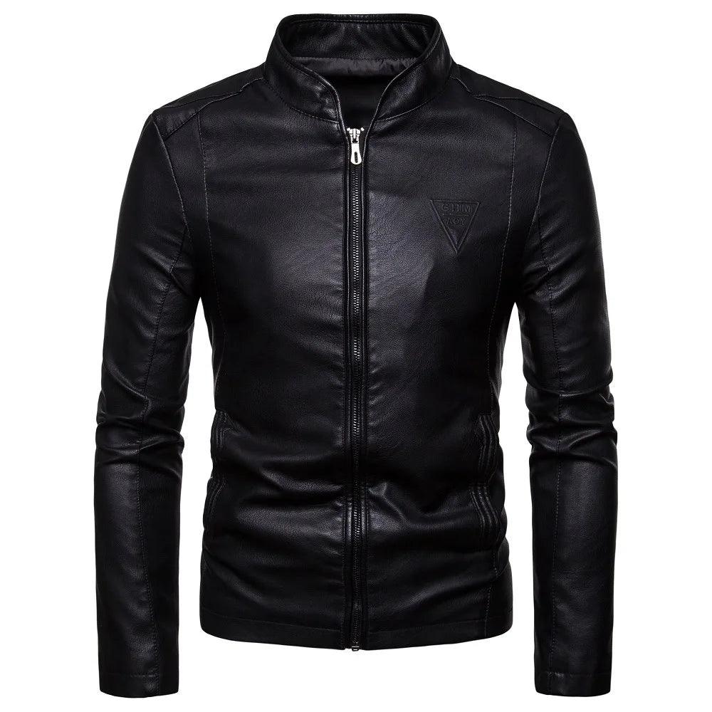 Men's Korean Design Slim Standing Collar PU Leather Jacket - JVMCL