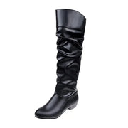 Women’s Knee-High Leather Boots – Stylish Pleated Tall Boots for Winter - JVMCL