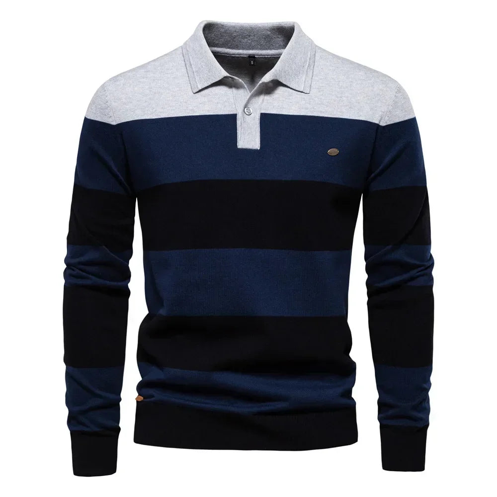 Men’s Business Casual Knitted Pullover – High-Quality Cotton Lapel Sweater