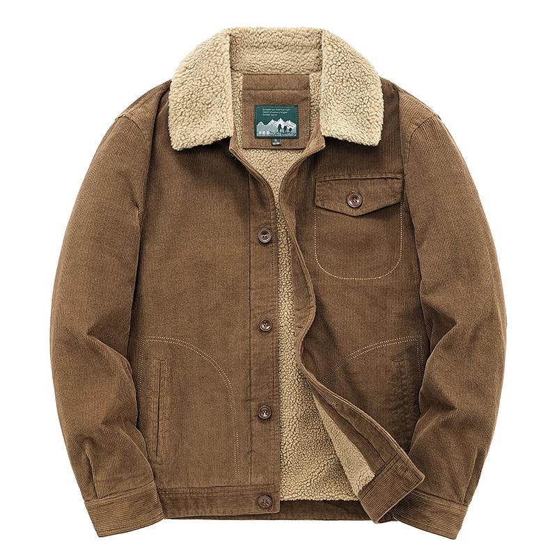 Men's Warm Winter Men's Warm Corduroy Jacket with Fur Collar - JVMCL