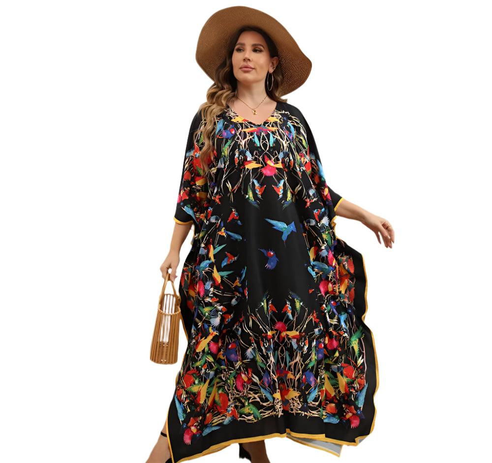 Plus Size Bohemian Nightdress - Silky Beach Robe & Homewear for Women - JVMCL