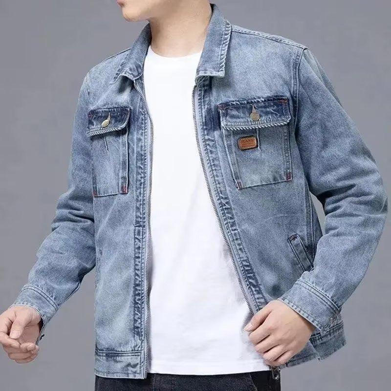 All-in-one Stylish Men's Denim Overalls Multi Pocket Autumn Winter Jacket - JVMCL