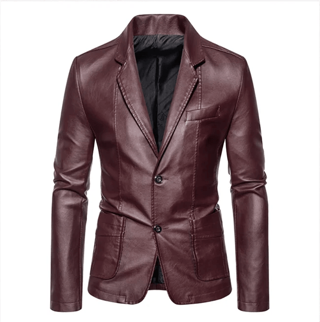 Men's Business Casual Leather Jacket – Slim Fit Suit Collar Coat - JVMCL