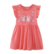 Embroidered Cartoon Rabbit & Flower Dress – Adorable Summer Outfit for Girls - JVMCL