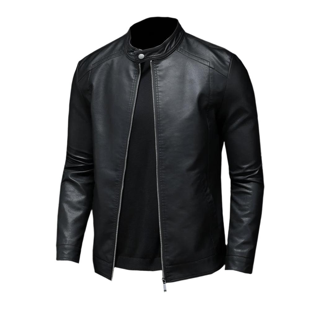 Fashion Motorcycle Stand Collar Slim Long Sleeve Biker Leather Coat Jacket - JVMCL