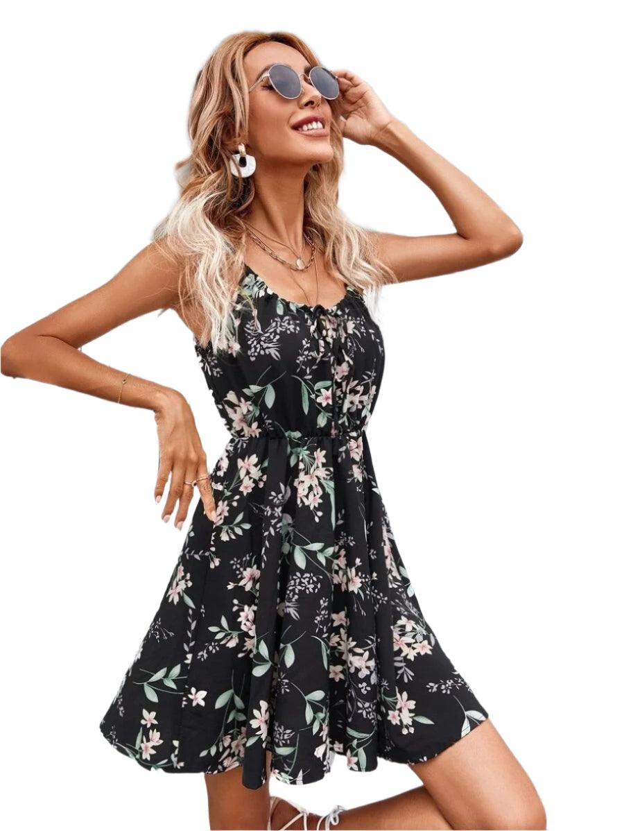 Summer Floral Print Spaghetti Strap Mini Dress – 2024 Y2K Beach Sundress - JVMCL