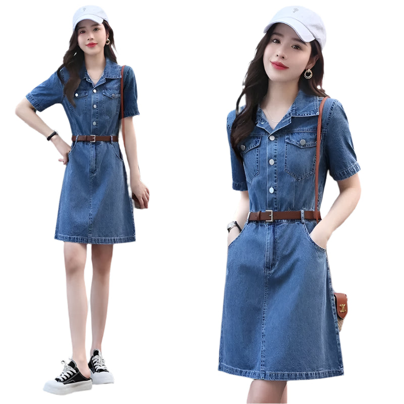 Women’s Summer Denim Dress – Retro High Waist Casual Jean Dress