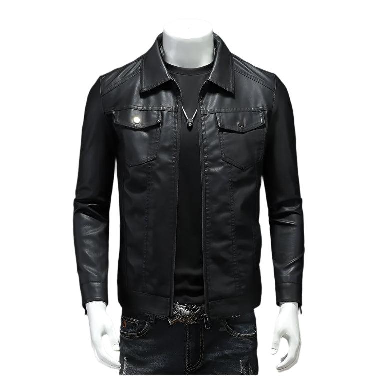 Men’s Lapel Leather Jacket: All-Season Waterproof, Fit & Stylish for Durability - JVMCL