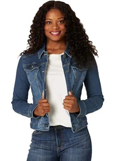 Women’s Slim Fit Denim Coat – Washed Short Jacket with Pockets & Button Closure