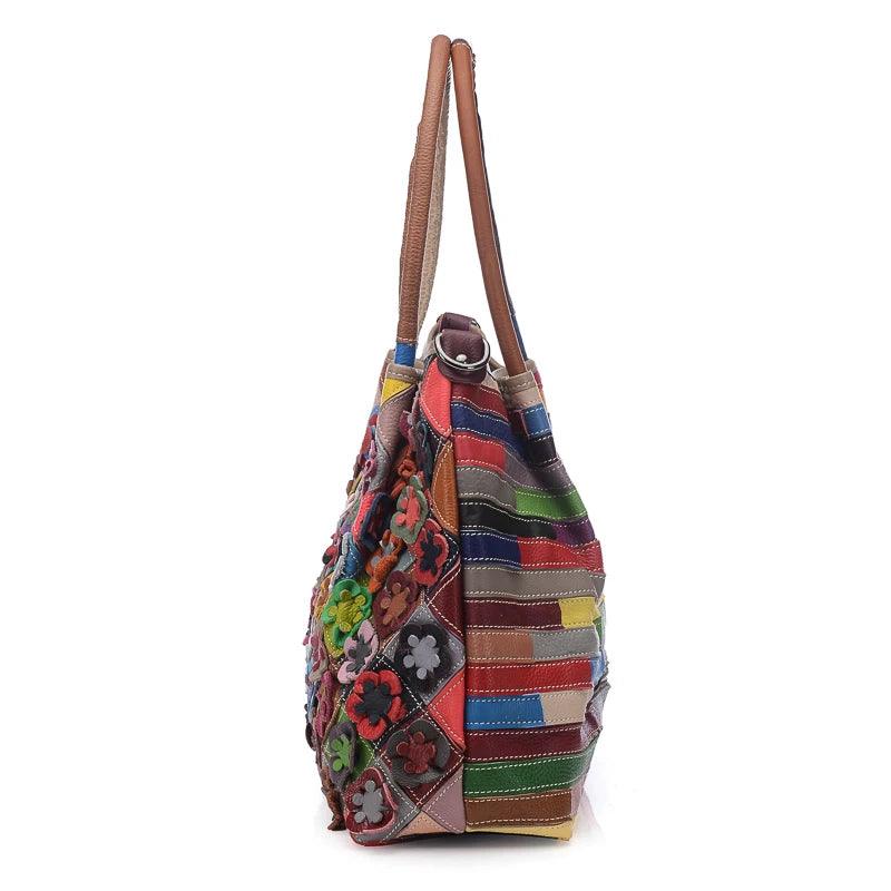 Multi-Colorful Real Leather Floral Tote – Luxury & Artistic Elegance - JVMCL