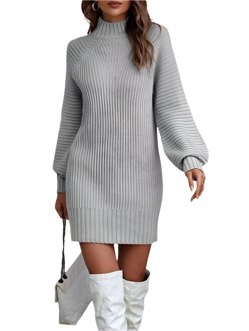 Elegant Knitted Solid Color Pit-stripe Turtleneck Long Sleeve Sweater Dresses - JVMCL