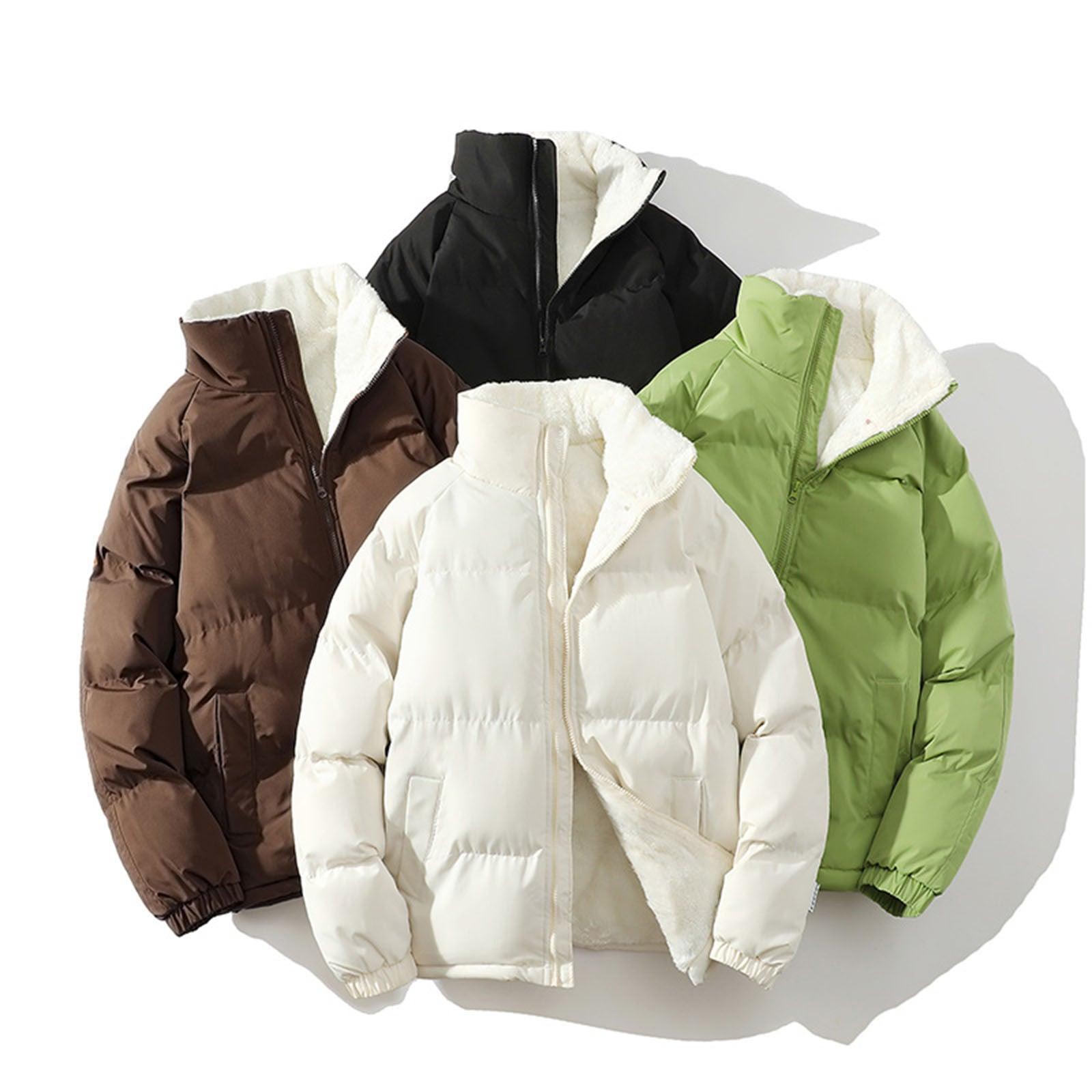 Men's Thick Padded Fleece Jacket: Loose Stand Collar Puffer Coat for Winter Wear - JVMCL