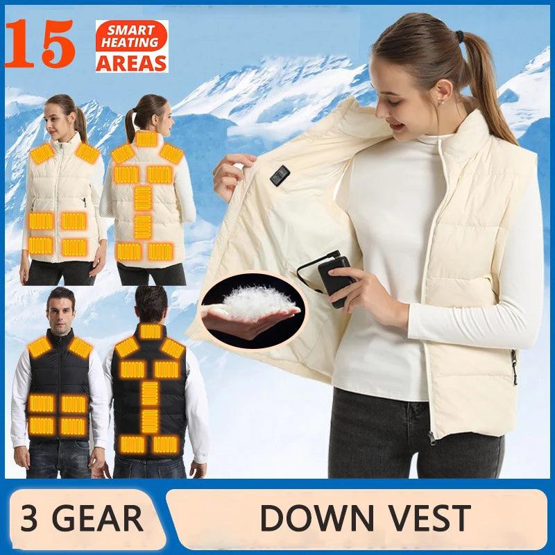 Down Heated Vest with 15 Heating Areas for Men and Women - JVMCL