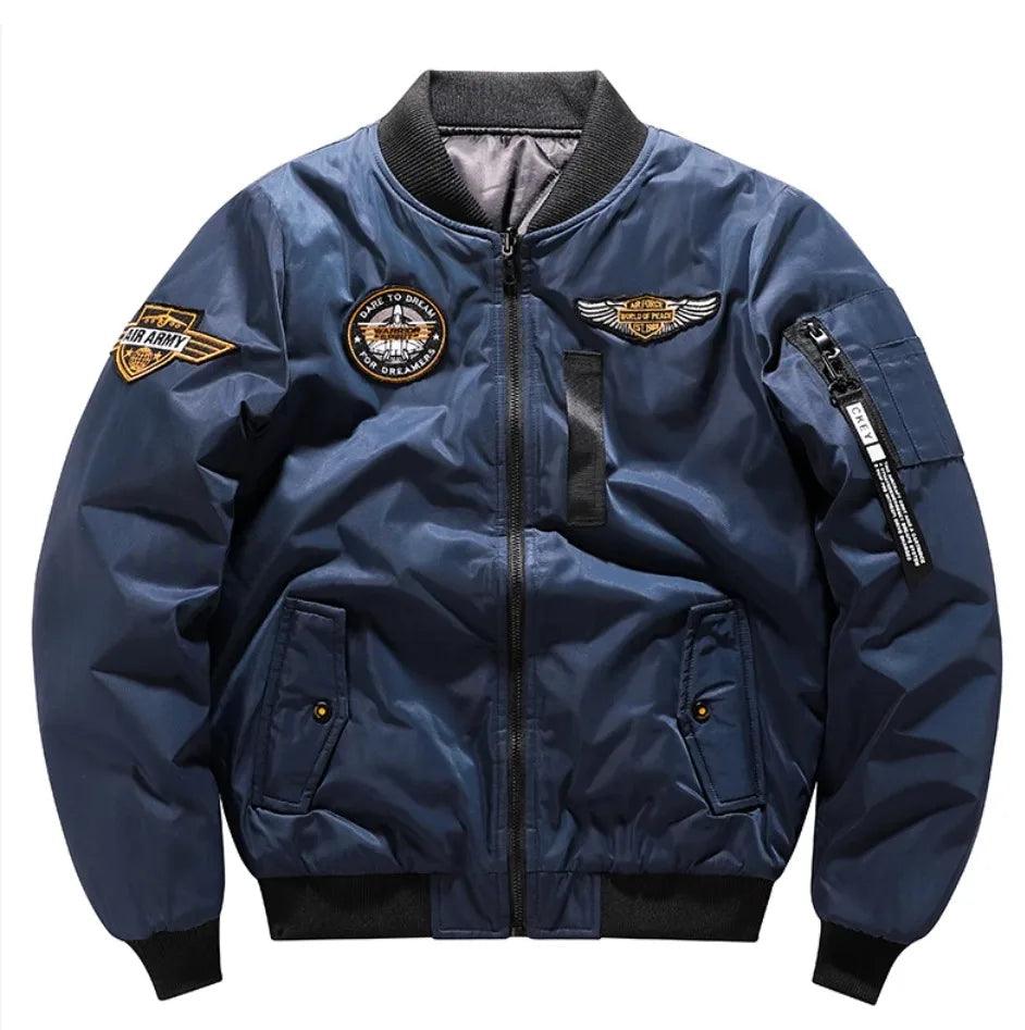 Double-Sided Embroidery Thickened Air Force MA-1 Pilot Cotton Bomber Jacket - JVMCL