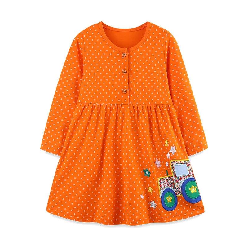 Adorable Animal Applique Princess Dress – Long Sleeve Girls' Party & School Outfit - JVMCL