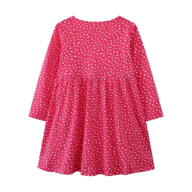 Charming Dots Button Girls' Dress – Cozy Autumn & Winter Party Outfit for Kids - JVMCL