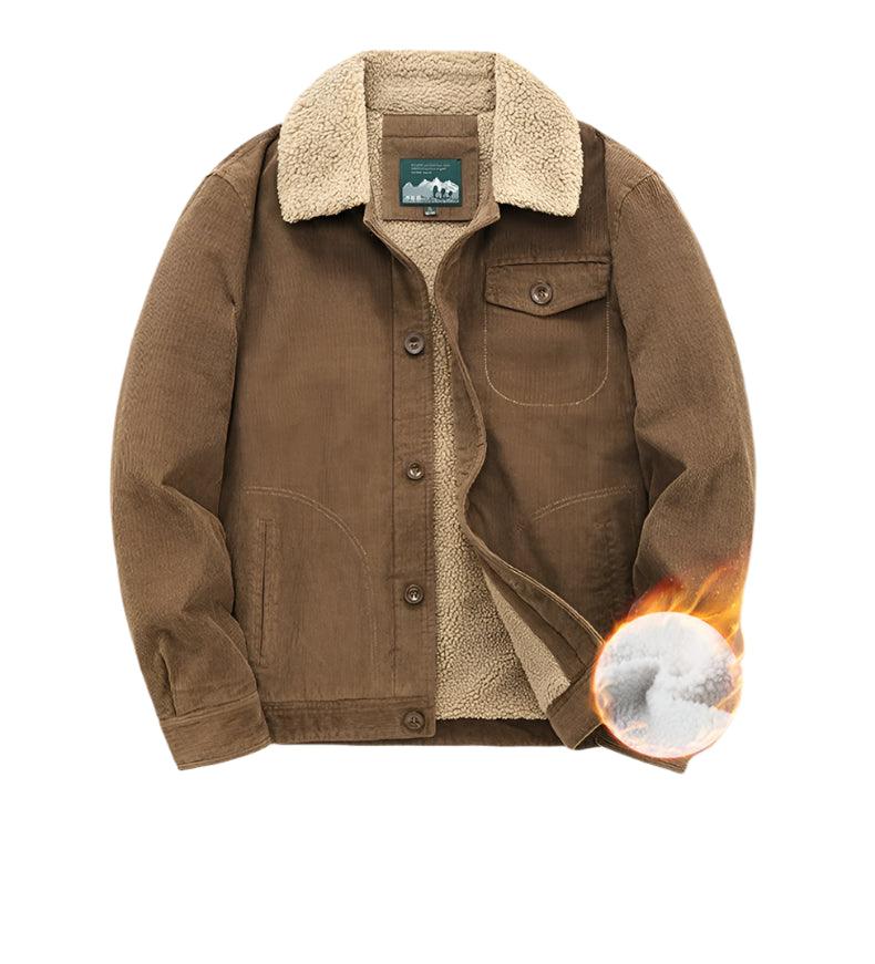 Men's Warm Winter Men's Warm Corduroy Jacket with Fur Collar - JVMCL