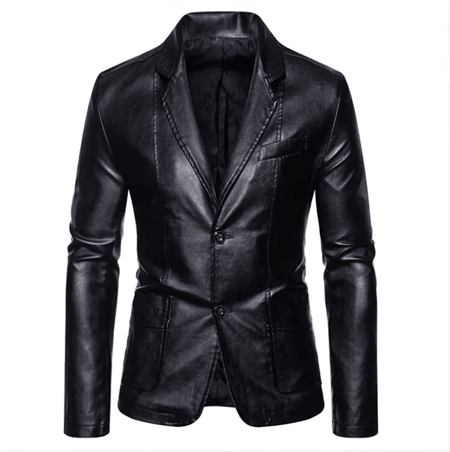 Men's Business Casual Leather Jacket – Slim Fit Suit Collar Coat - JVMCL