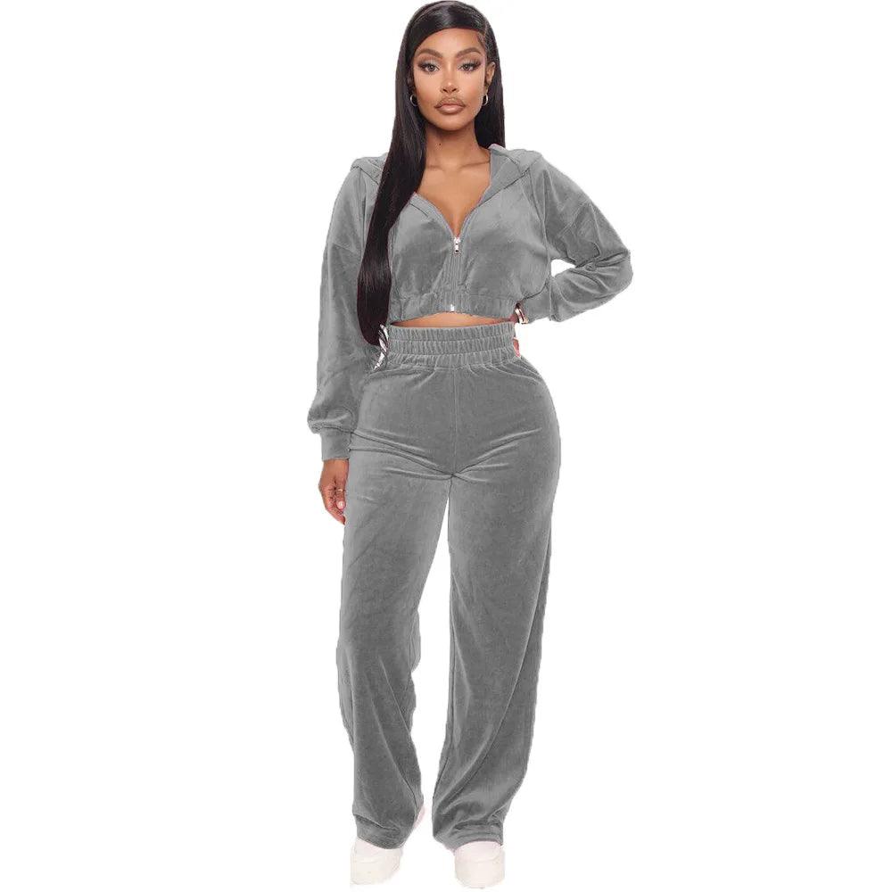 Women's Sport Tracksuit – Velvet Hooded Jacket & Jogger Pants for Fitness & Casual Wear - JVMCL