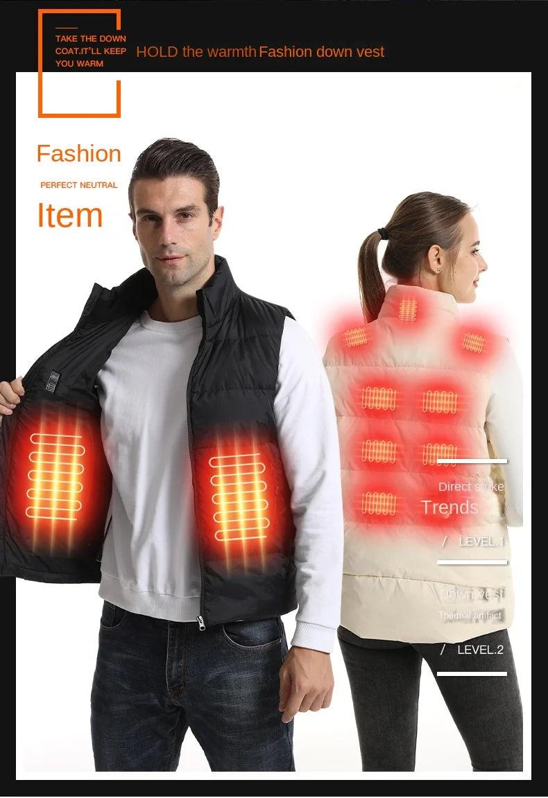 Down Heated Vest with 15 Heating Areas for Men and Women - JVMCL