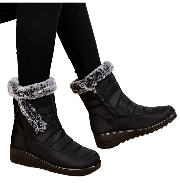 Women's Mid-Calf Snow Boots – Plush-Lined Platform Winter Boots with Down Upper - JVMCL