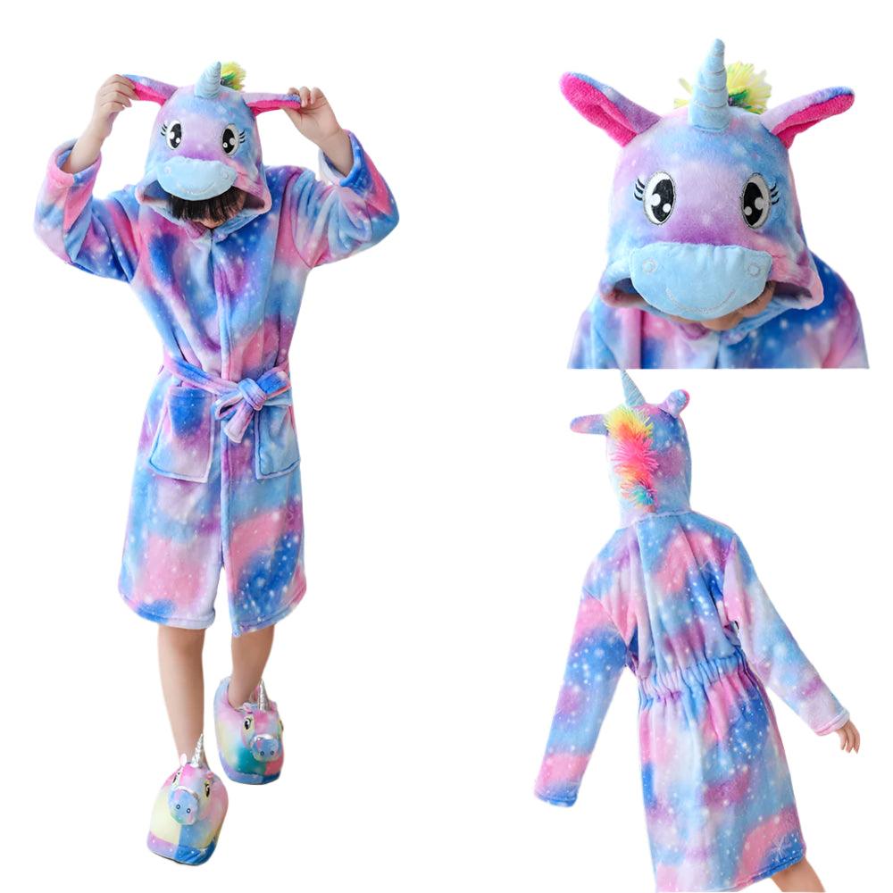 Unicorn Kids Hooded Bathrobe – Soft Flannel Animal Pajamas for Boys & Girls - JVMCL