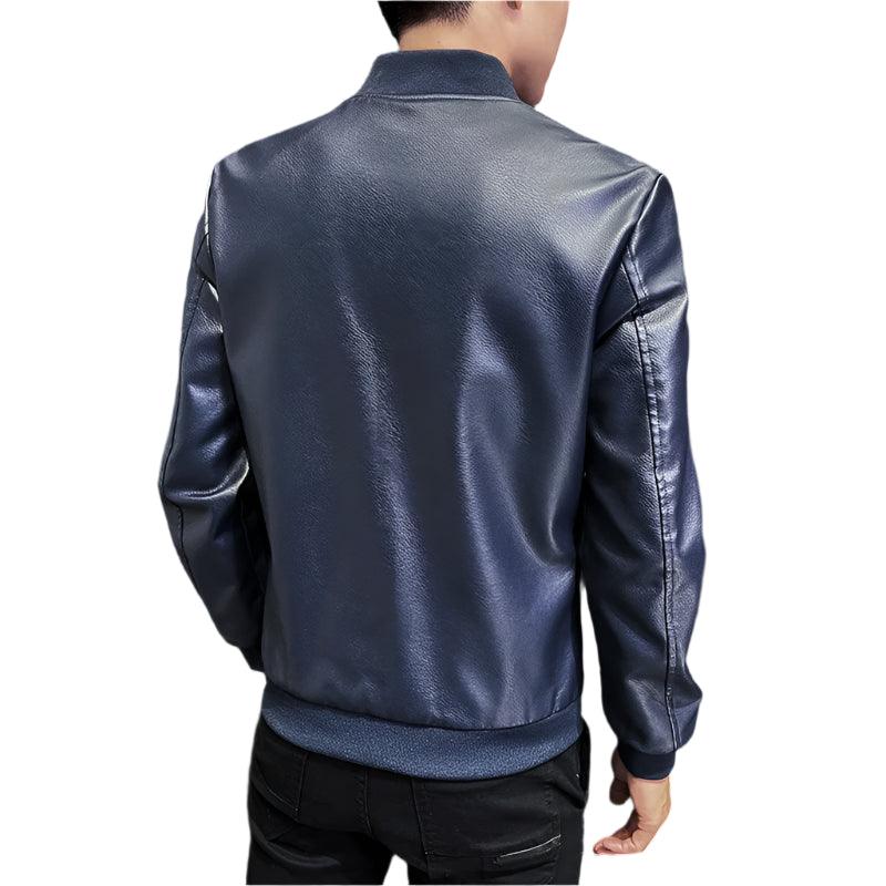 Casual Motorcycle Windbreaker Slim Fit Faux Leather Motorcycle Jacket for Men - JVMCL