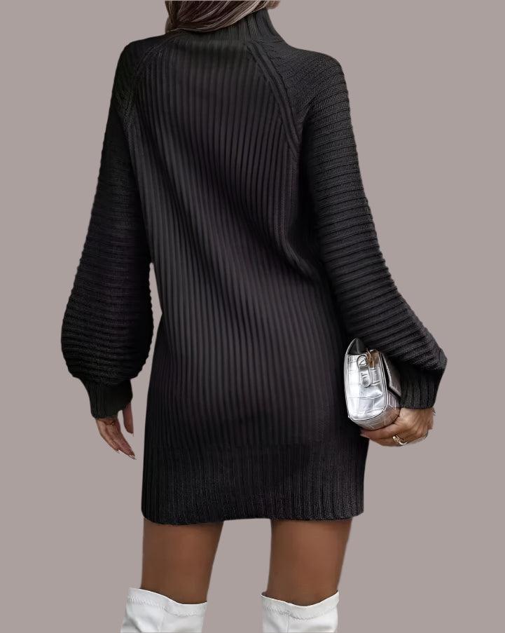 Office Lady Slim Fit Elegance Autumn/Winter High Neck Flare Sleeve Knit Dress - JVMCL