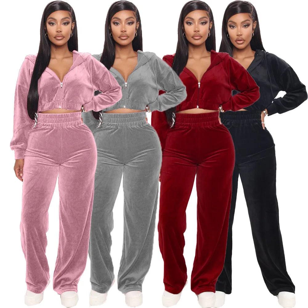 Women's Sport Tracksuit – Velvet Hooded Jacket & Jogger Pants for Fitness & Casual Wear - JVMCL