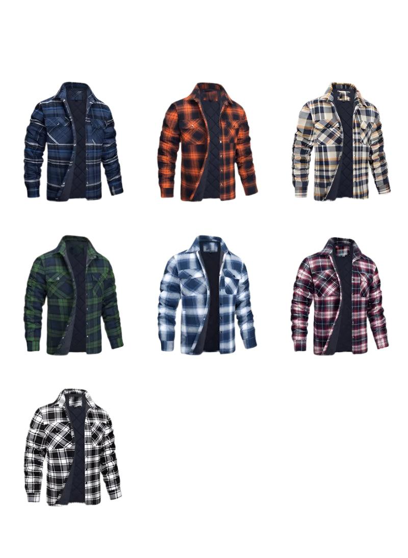 Men’s Plaid Long-Sleeve Winter Jacket – Thick Lapel Bomber Coat for Autumn & Winter - JVMCL