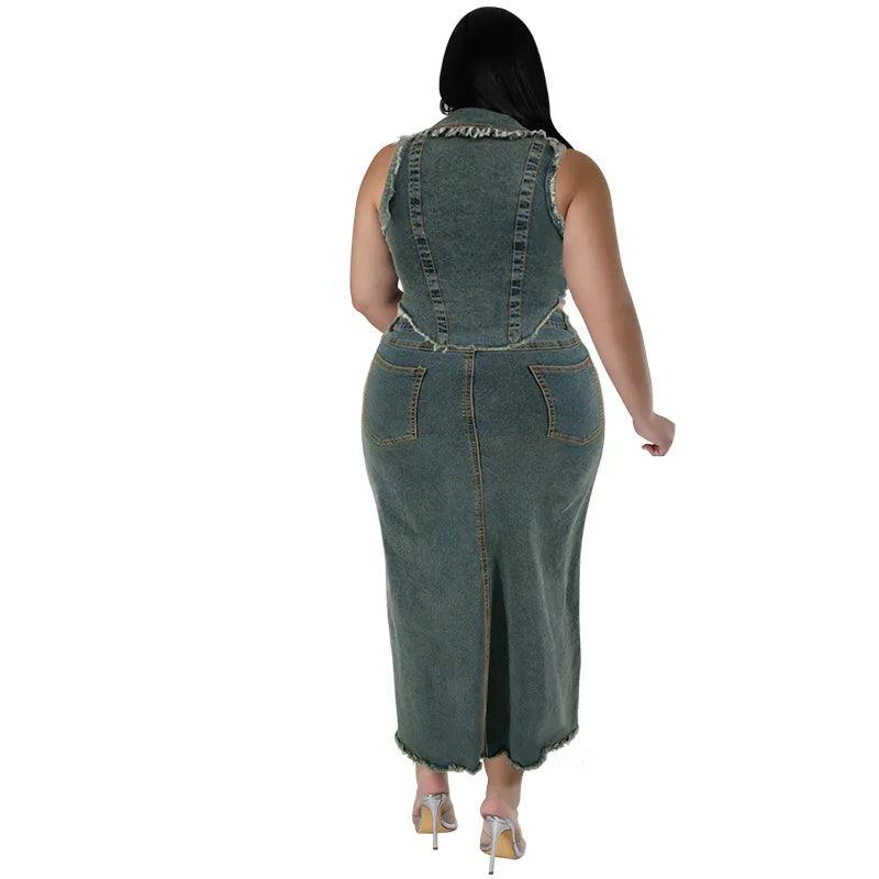 Stylish Design Plus Size Women Denim Jeans Skirt Two Pieces Set - JVMCL