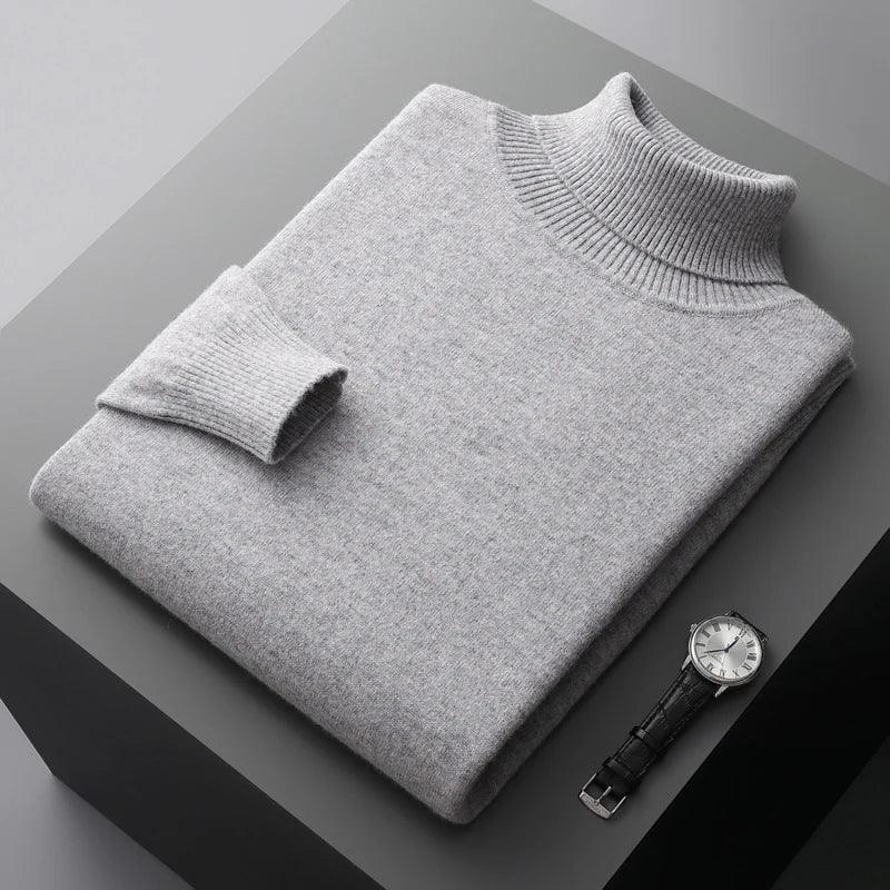 Men’s 100% Pure Merino Wool Turtleneck Pullover –Thickened Warm Cashmere Sweater - JVMCL