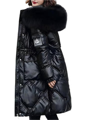 Warm and Stylish All Winter Long Women’s Hooded Fur Collar Parka Jacket - JVMCL