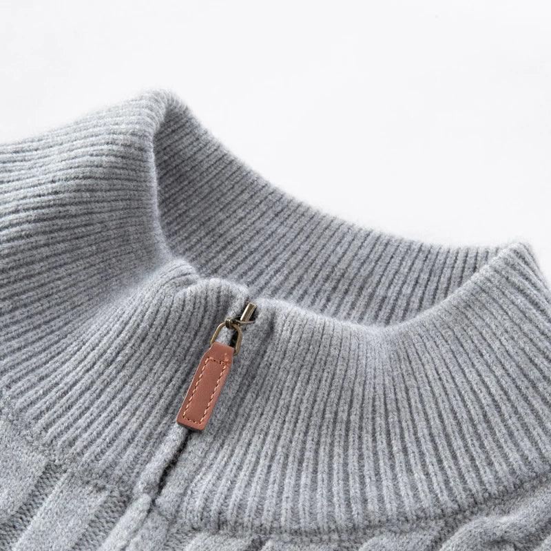 Men’s Wool Knit Jumper –Thick Korean-Style Mock Neck Sweater for Autumn & Winter - JVMCL