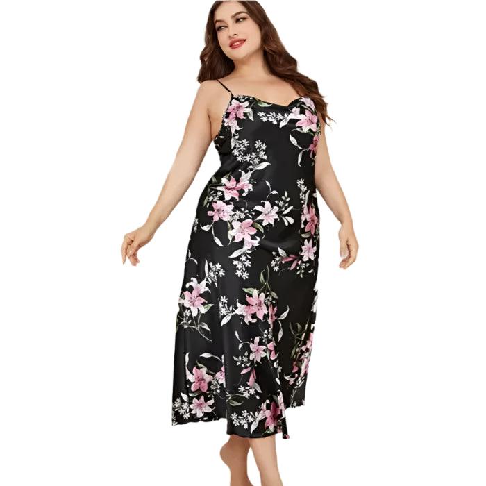 Plus Size Satin Nightgown – XL-5XL Silky Suspender Sleepwear for Women - JVMCL