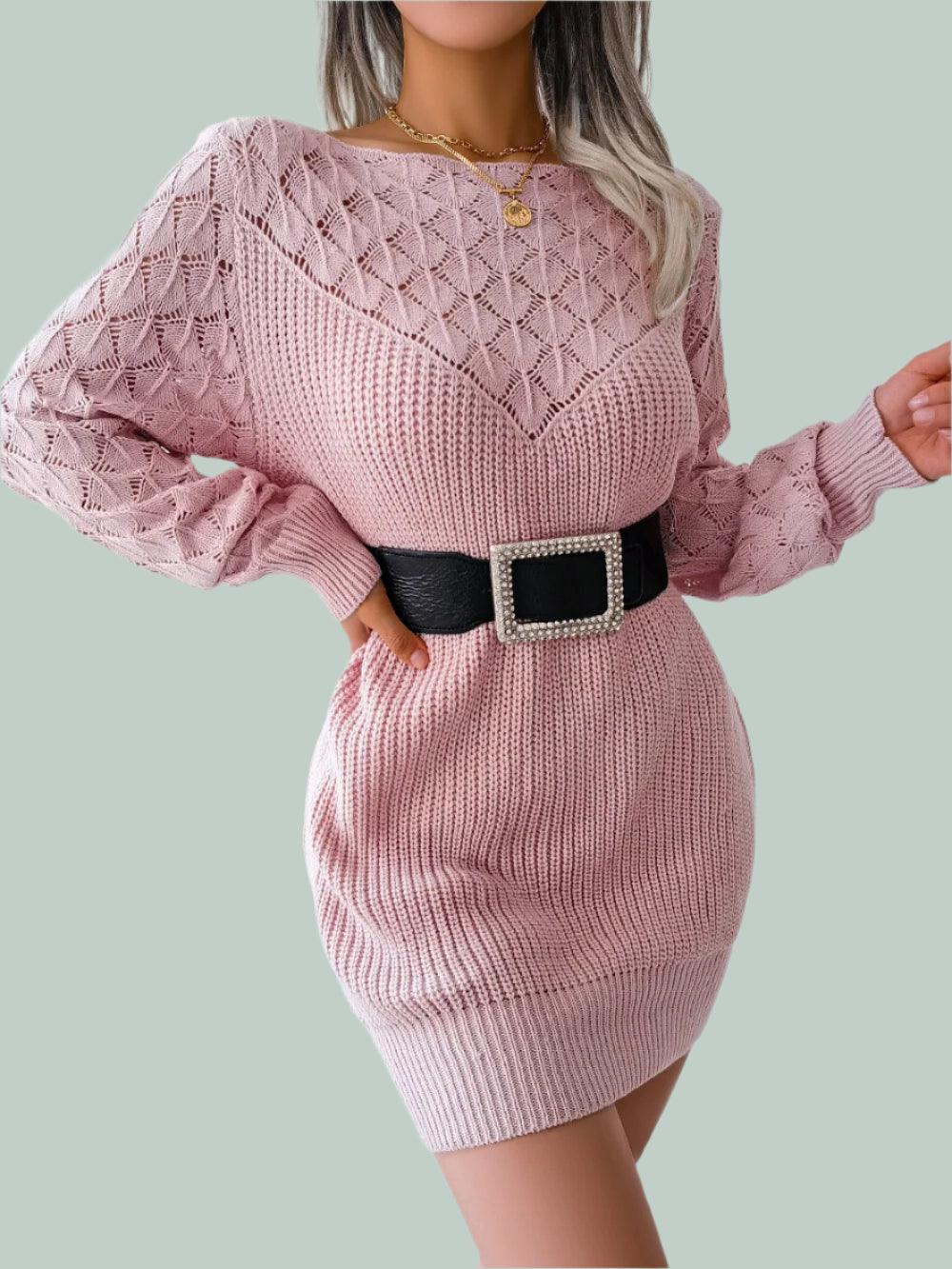 Warm Chic Long Sleeve Style Casual Mini Sweater Dress for Autumn/Winter - JVMCL